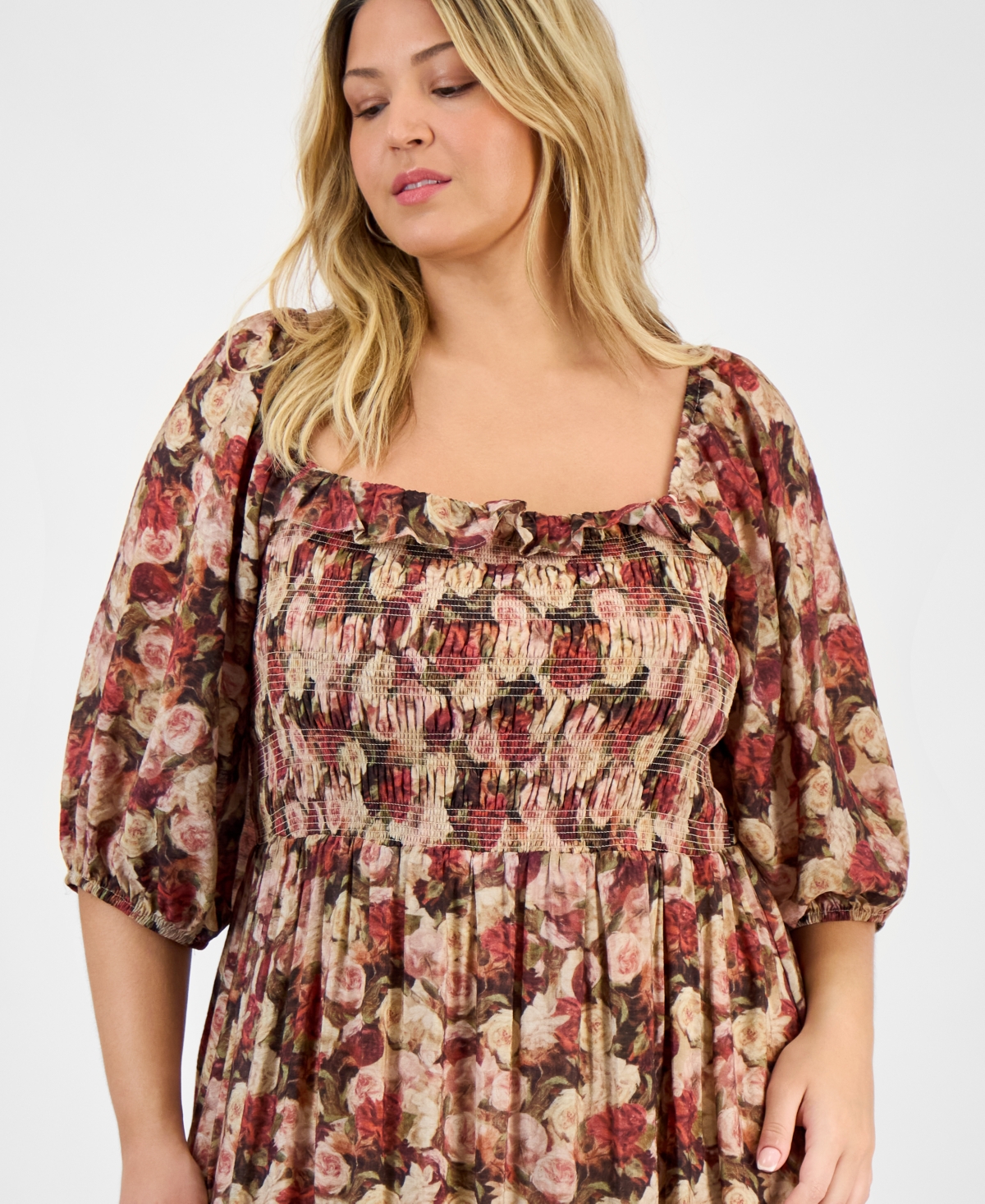 And Now This Trendy Plus Size Printed Puff-sleeve Maxi Dress, Macy's Exclusive In Brown