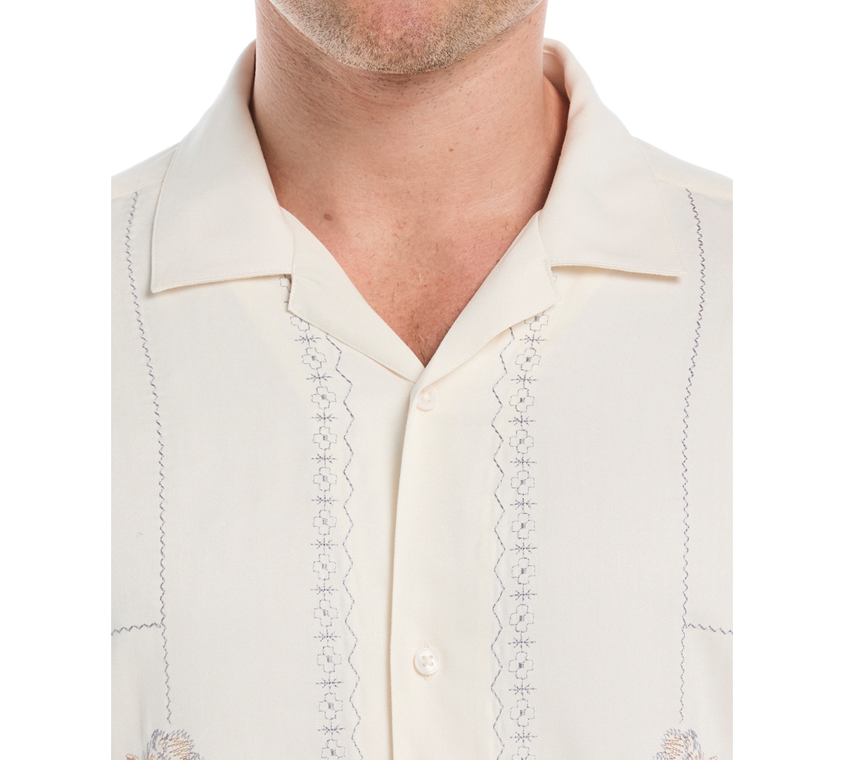 Cubavera Men's Embroidered L-shape Short Sleeve Button Down Shirt In Neutral