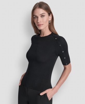 Women's Button Detail Short Sleeve Sweater