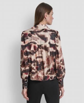 Women's Covered Placket Long Balloon Sleeve Woven Blouse