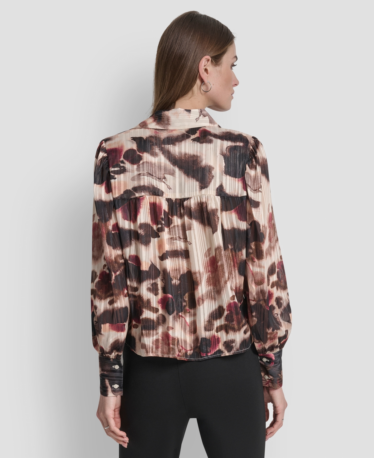Dkny Women's Covered Placket Long Balloon Sleeve Woven Blouse