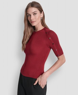 Women's Button Detail Short Sleeve Sweater