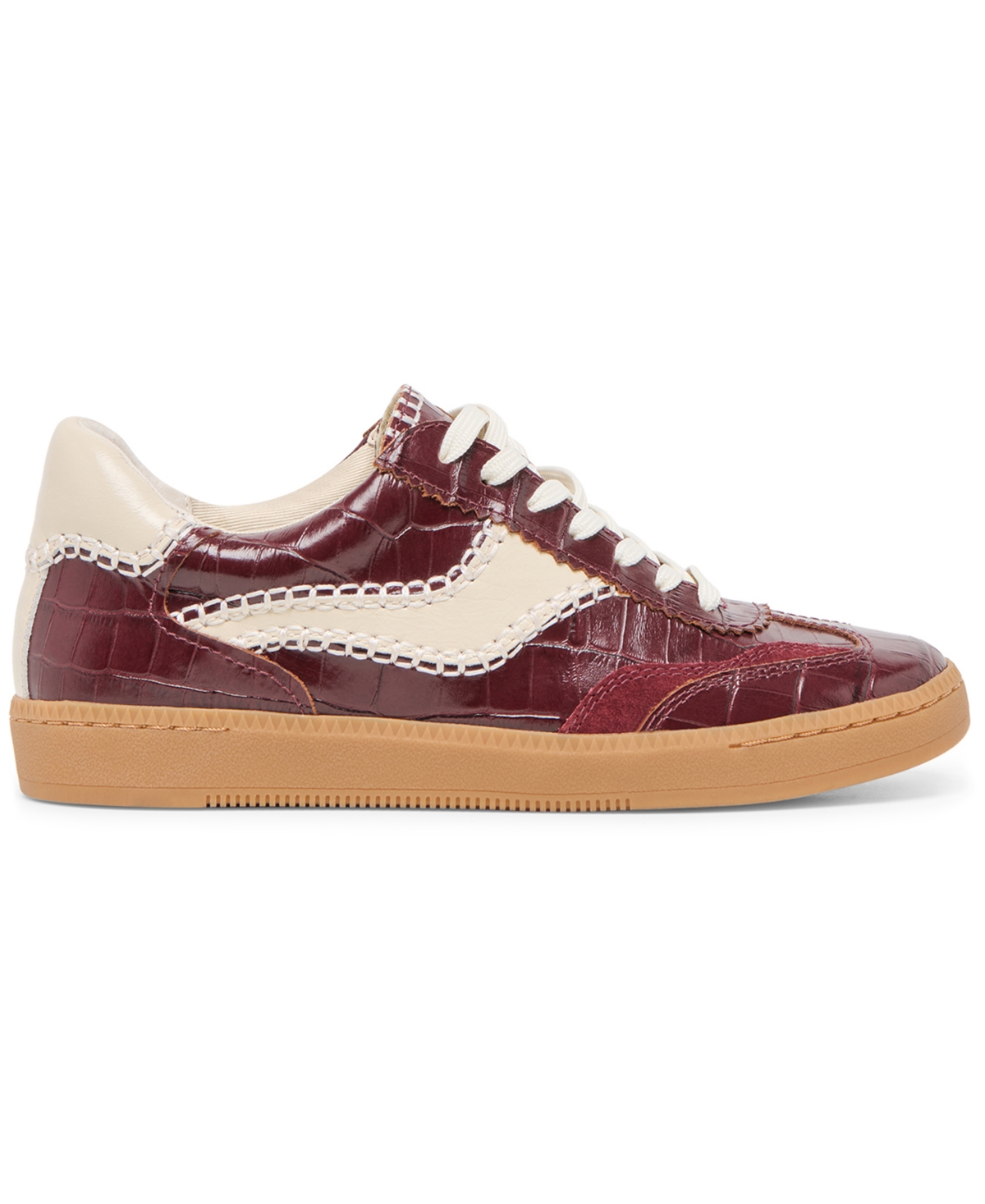 Dolce Vita Notice Stitch Croc Sneakers Oxblood Croco Embossed Leather In Burgundy