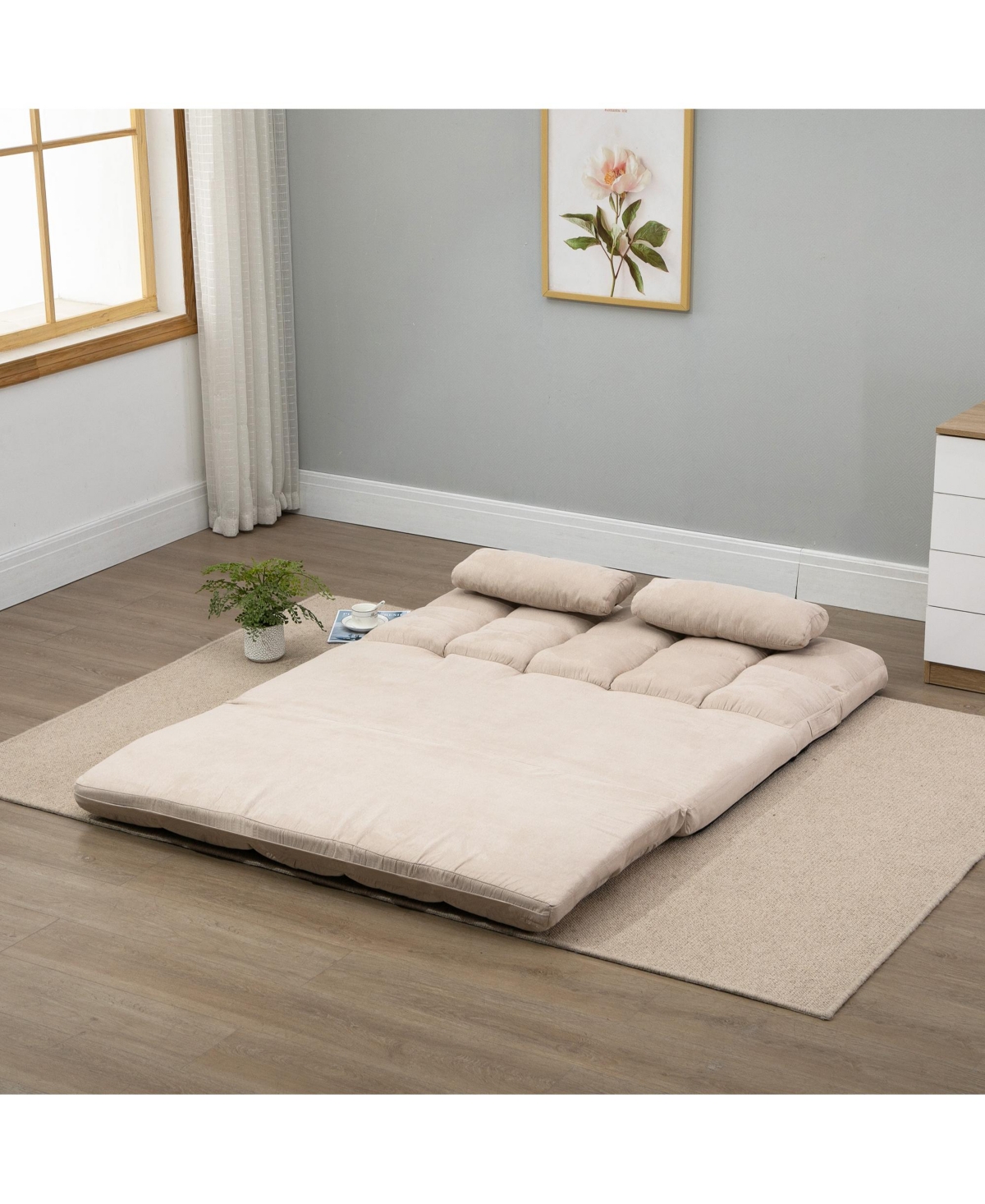 Homcom Convertible Floor Sofa with Adjustable Backrest and Headrest