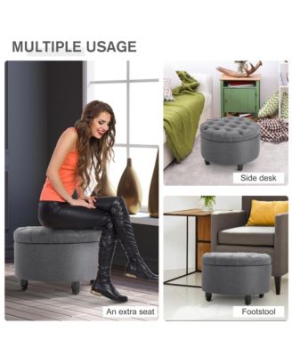 Upholste Round Linen Storage Stool Footrest of Button Tufted