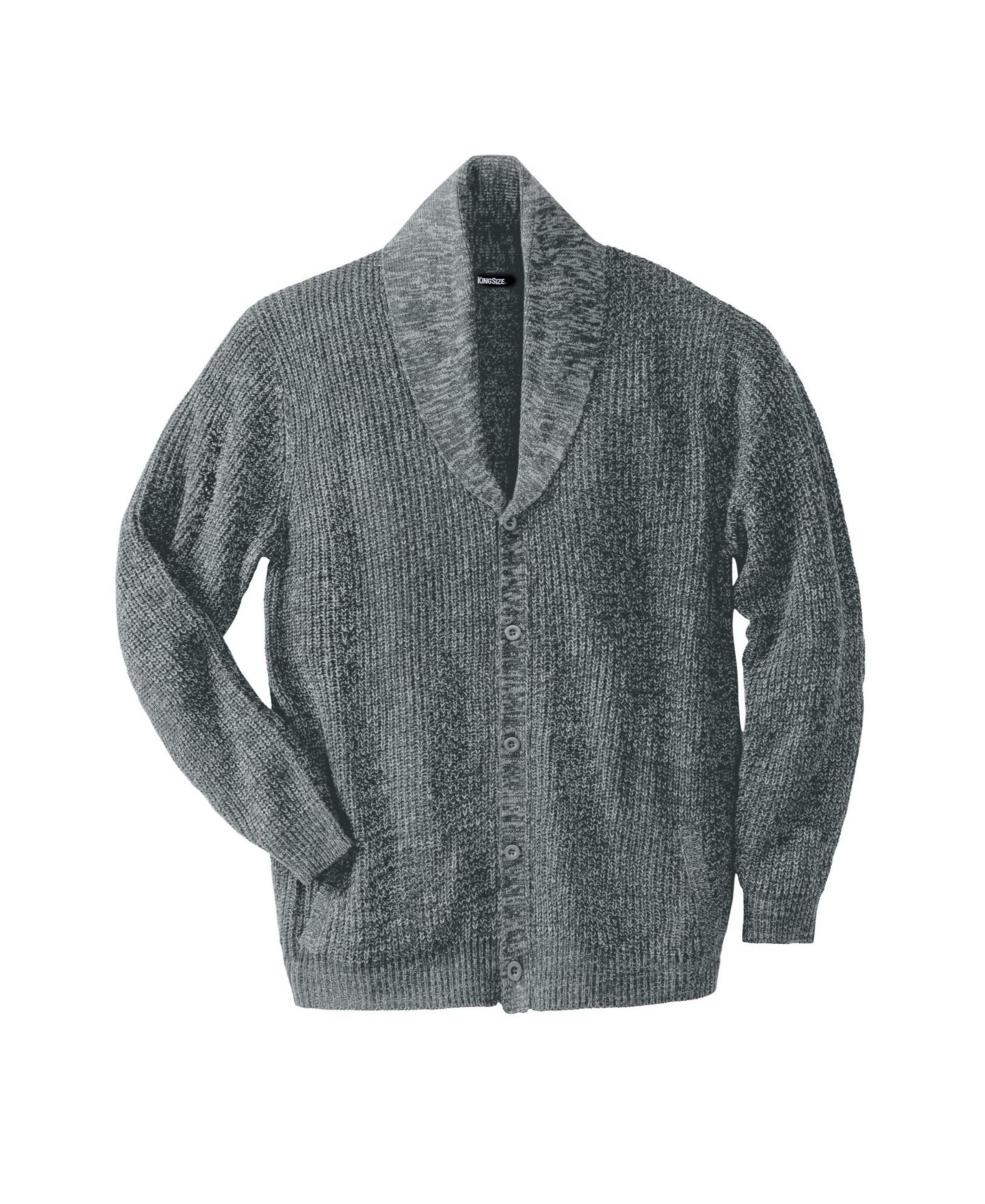 Мужской кардиган KingSize Shaker Knit Shawl-Collar Cardigan, цвет: Серый меланжевый — фото 2