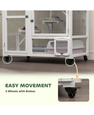 Indoor Cat Enclosure on Wheels, Cat House with Openable Top,