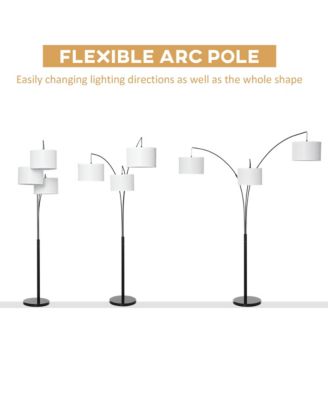 Arc Floor Lamp w/3 Hanging Drum Shape Lampshade, and Flexible Steel Pole