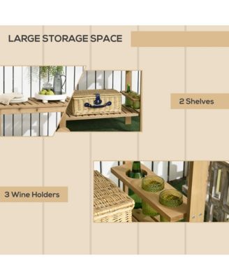 Outdoor Wood Bar Cart Patio Serving Cart with Wine Holders, Natural