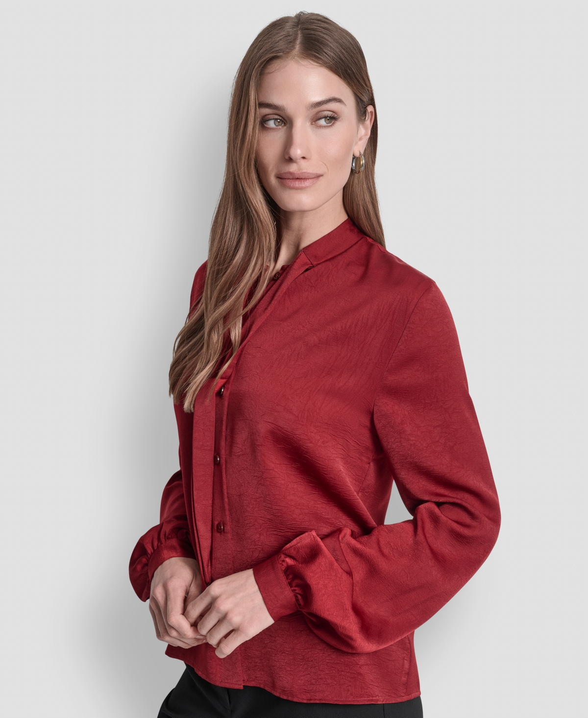 Dkny Women's Crushed Satin Long Sleeve Blouse In Red