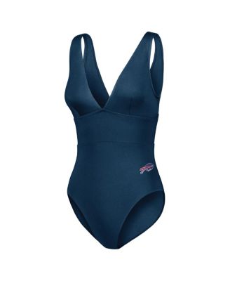 Women's Royal Buffalo Bills Palm Modern V-Neck One-Piece Swimsuit