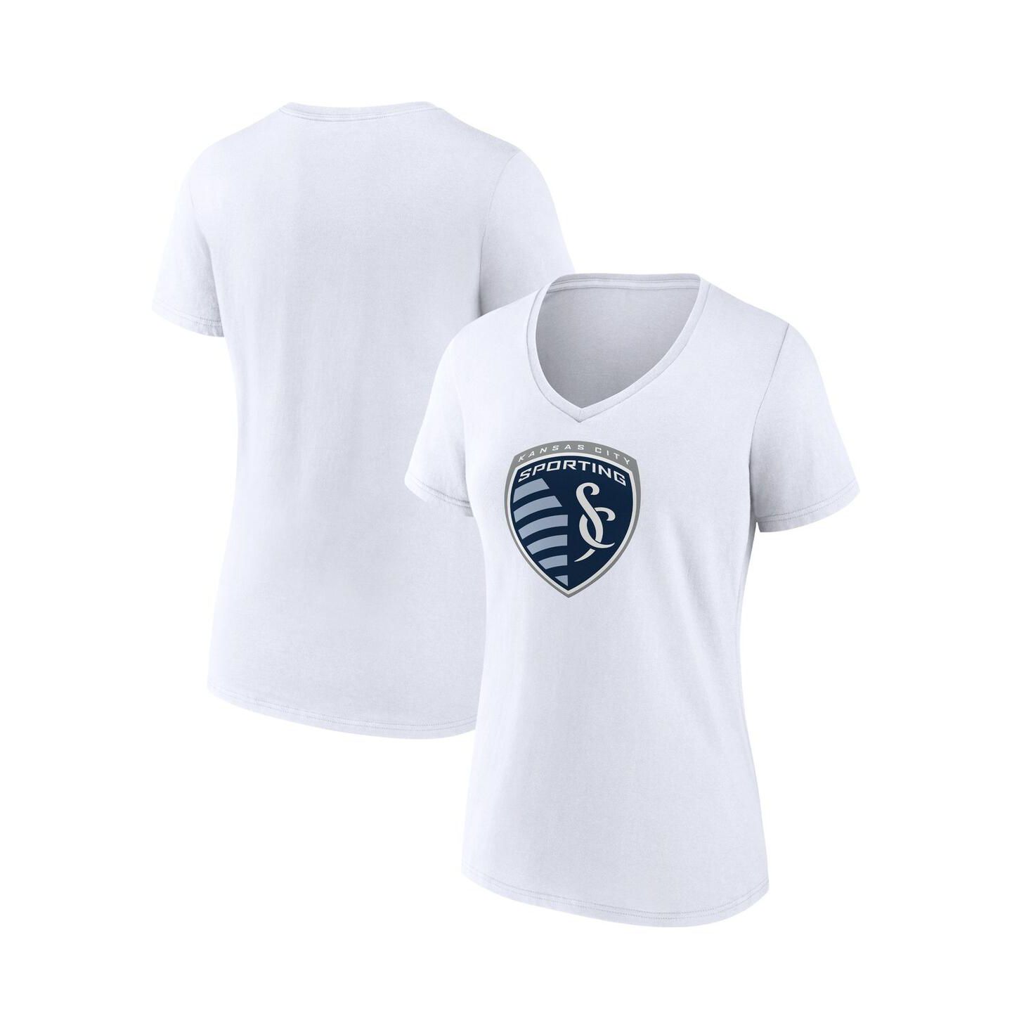 Женская футболка Fanatics White Sporting Kansas City Logo V-Neck — фото 1