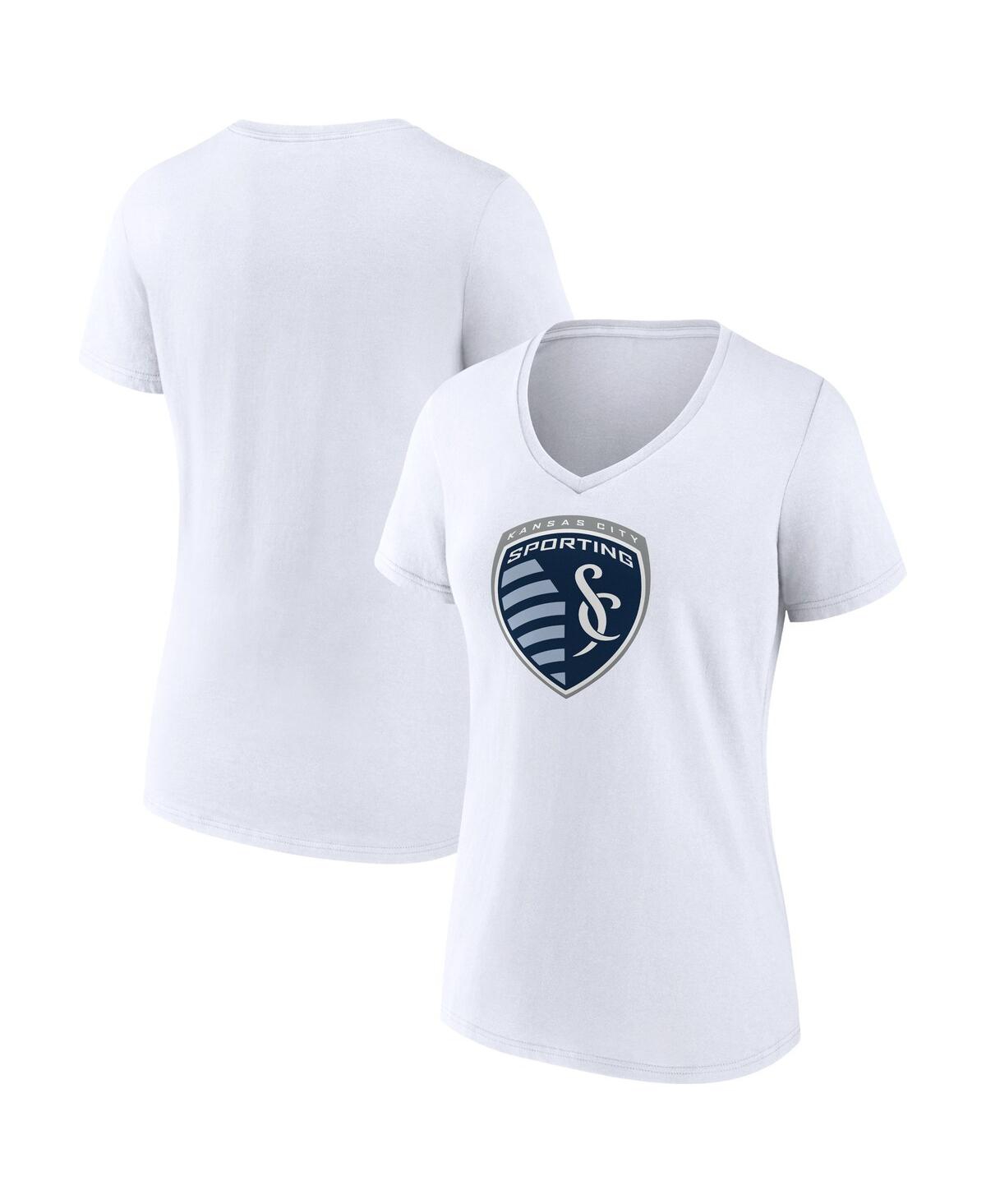 Women's White Sporting Kansas City Logo V-Neck T-Shirt - White