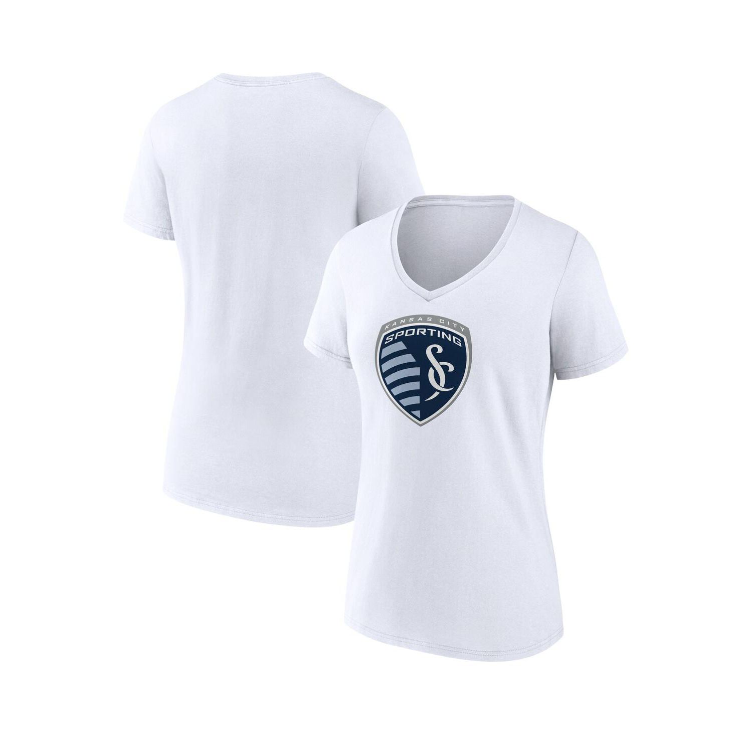 Women's White Sporting Kansas City Logo V-Neck T-Shirt