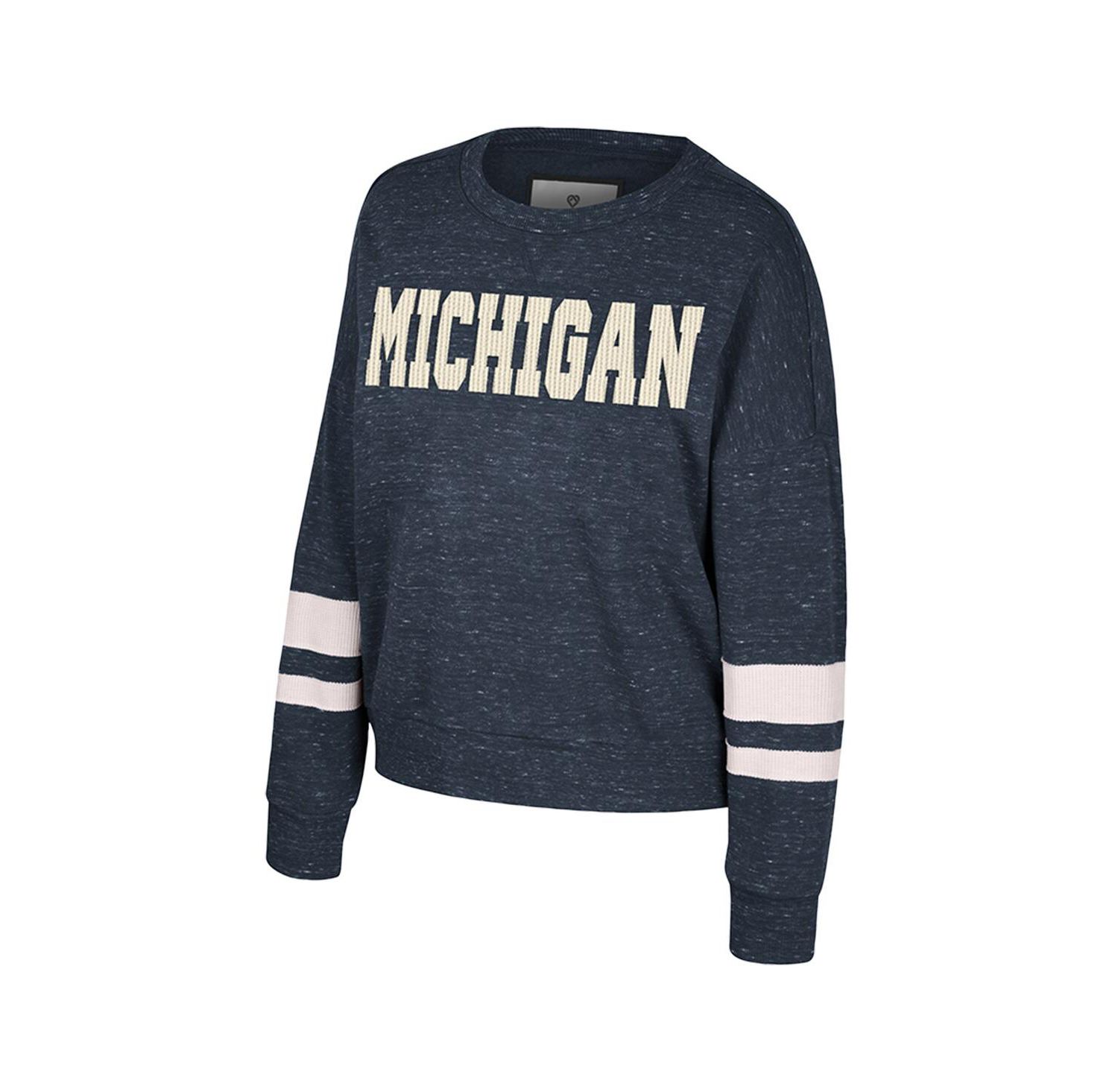 Women's Navy Michigan Wolverines Lost City Speckle Pullover Sweatshirt
