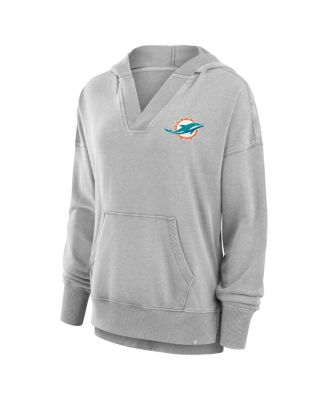 Women's Heather Gray Miami Dolphins Initiative Snow Wash French Terry V-Neck Pullover Hoodie