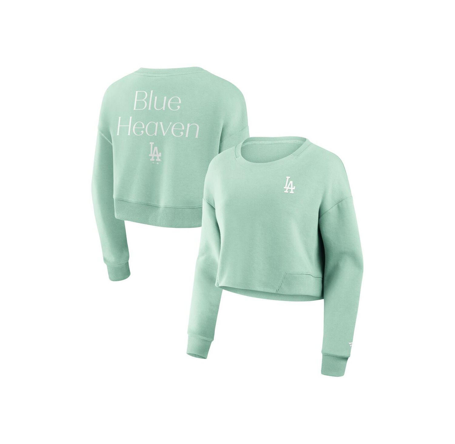 Women's Mint Los Angeles Dodgers Studio Cropped Pullover Sweatshirt