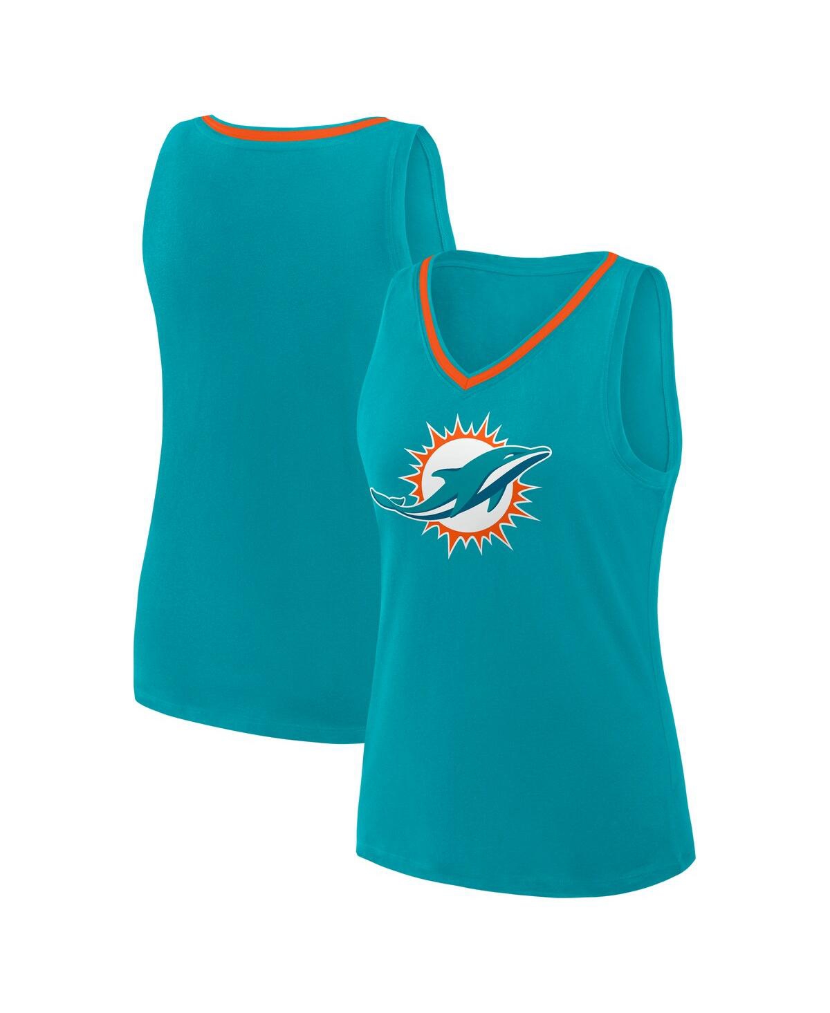 Women's Aqua Miami Dolphins Stellar Win V-Neck Tank Top - Aqua