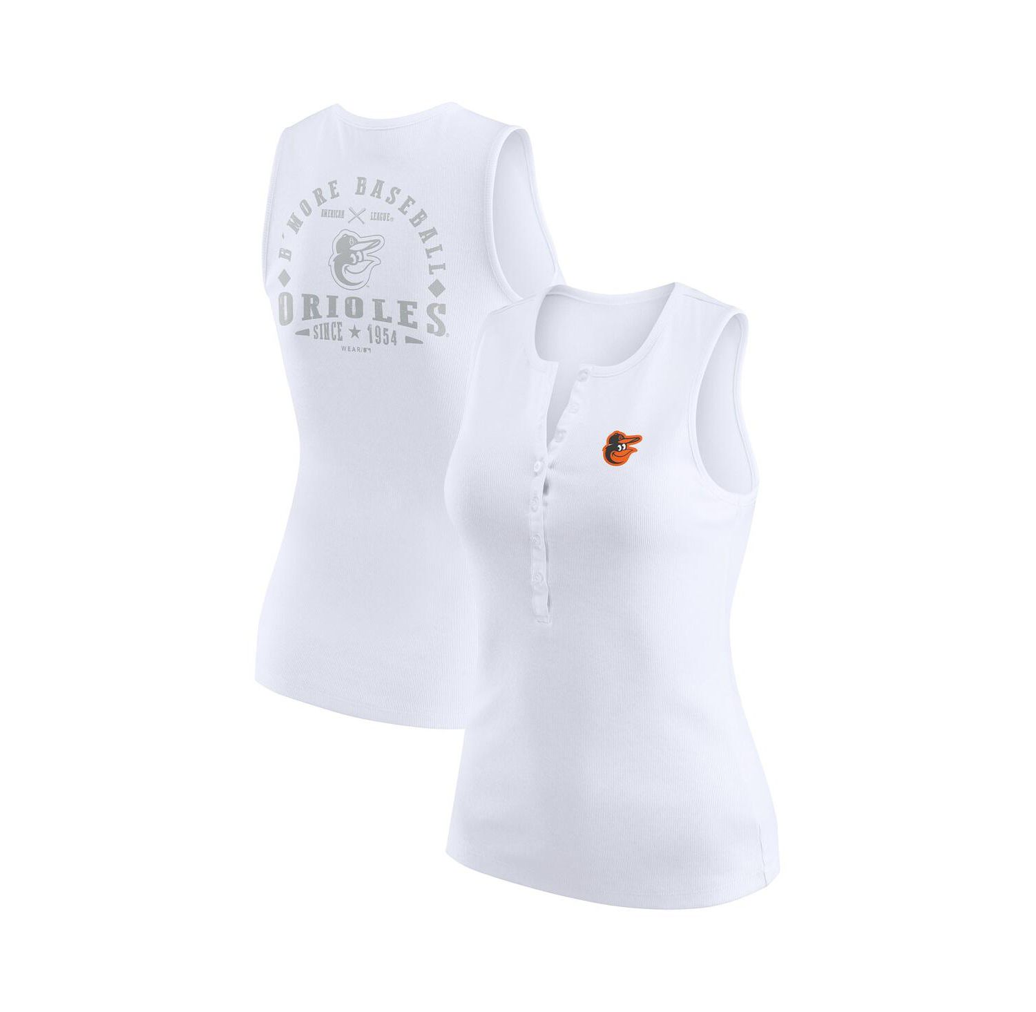 Women's White Baltimore Orioles Rib-Knit Henley Tank Top