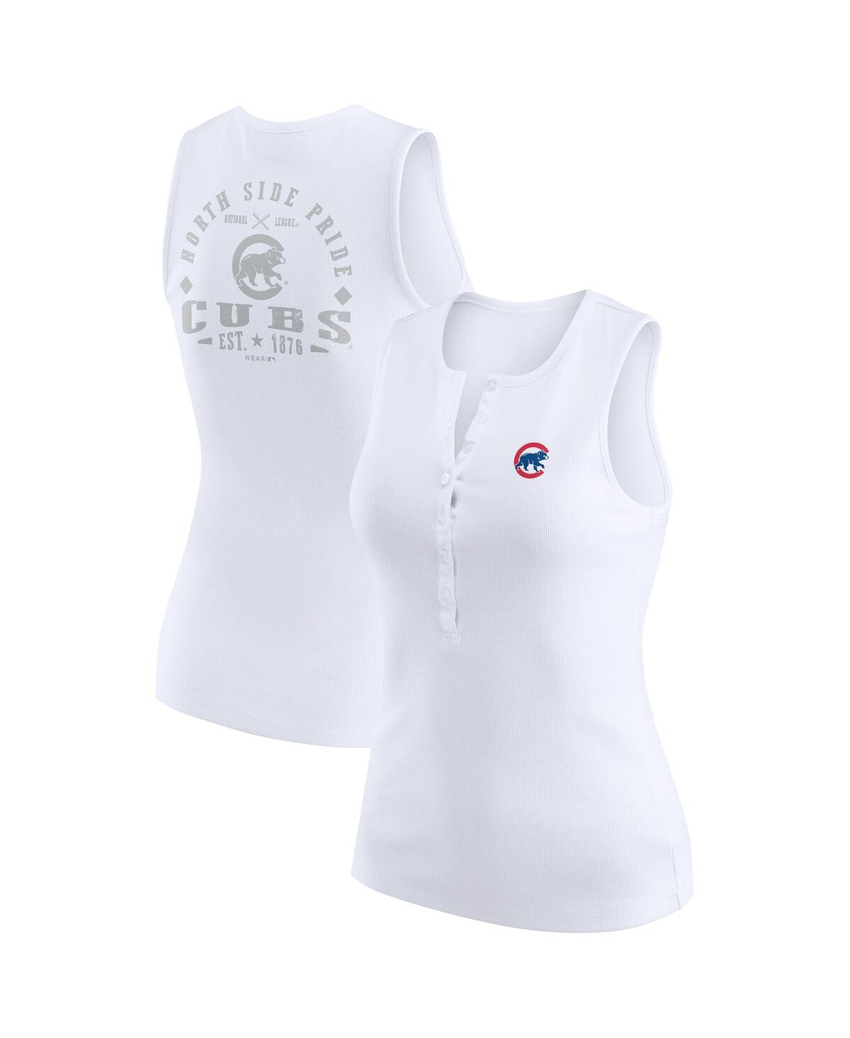 Women's White Chicago Cubs Rib-Knit Henley Tank Top - White