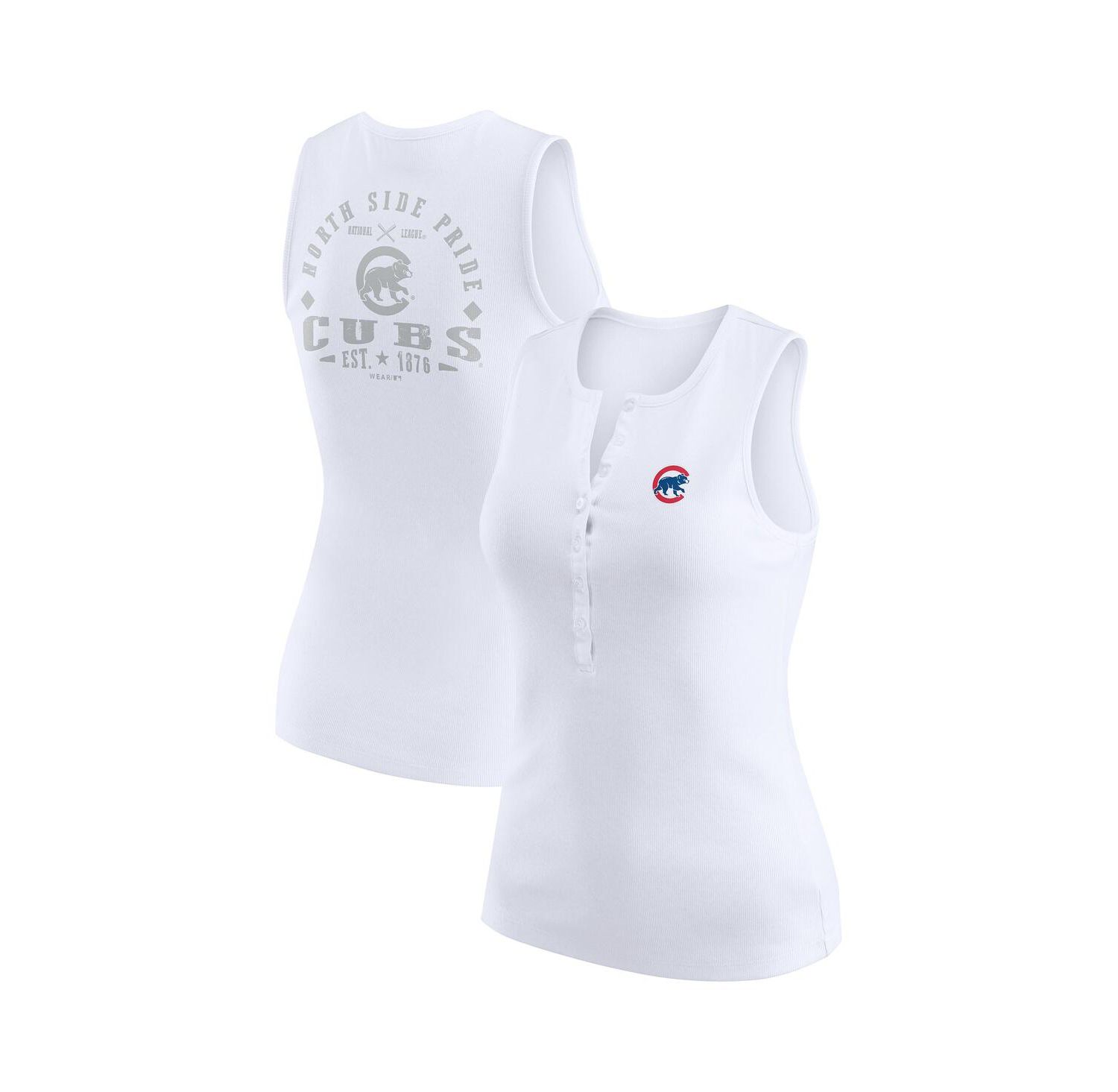 Women's White Chicago Cubs Rib-Knit Henley Tank Top