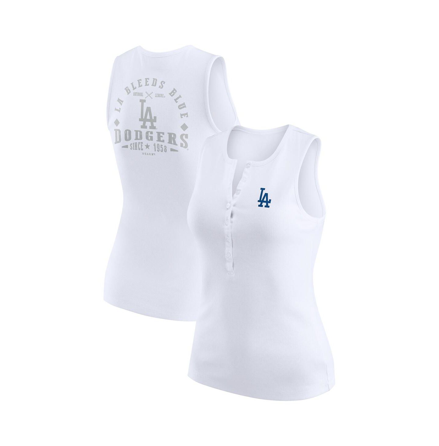 Женский топ WEAR by Erin Andrews White Los Angeles Dodgers Rib-Knit Henley — фото 1
