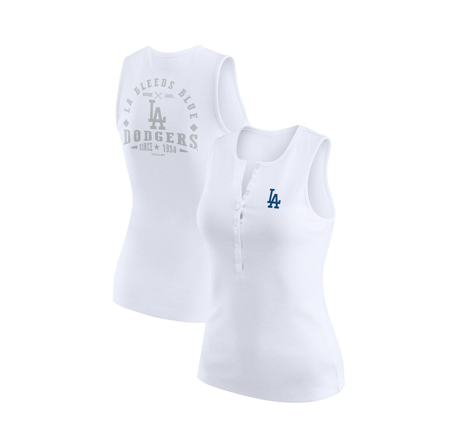 Women's White Los Angeles Dodgers Rib-Knit Henley Tank Top