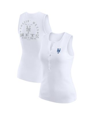WEAR by Erin Andrews - Women's White New York Mets Rib-Knit Henley Tank Top