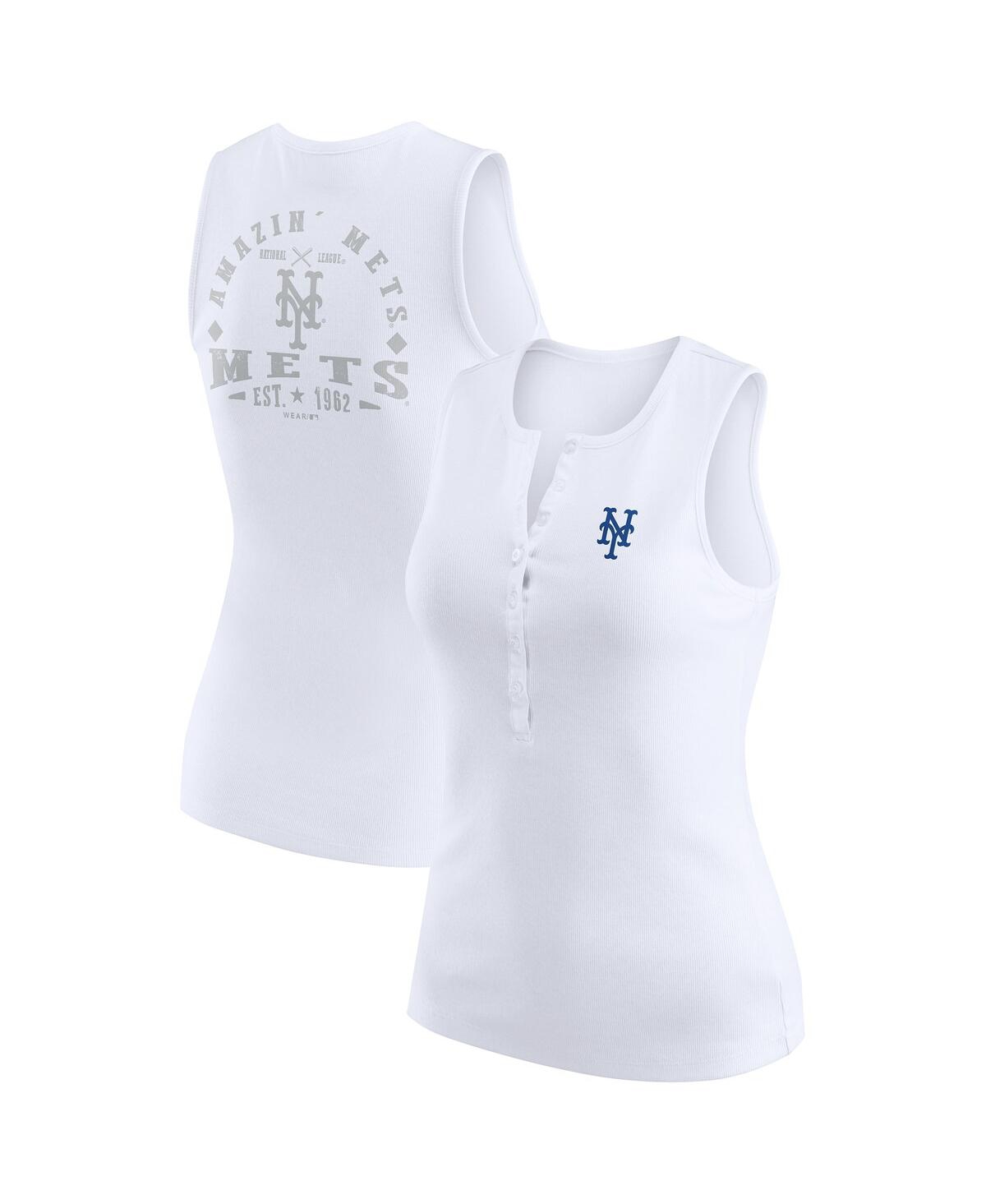 Women's White New York Mets Rib-Knit Henley Tank Top - White