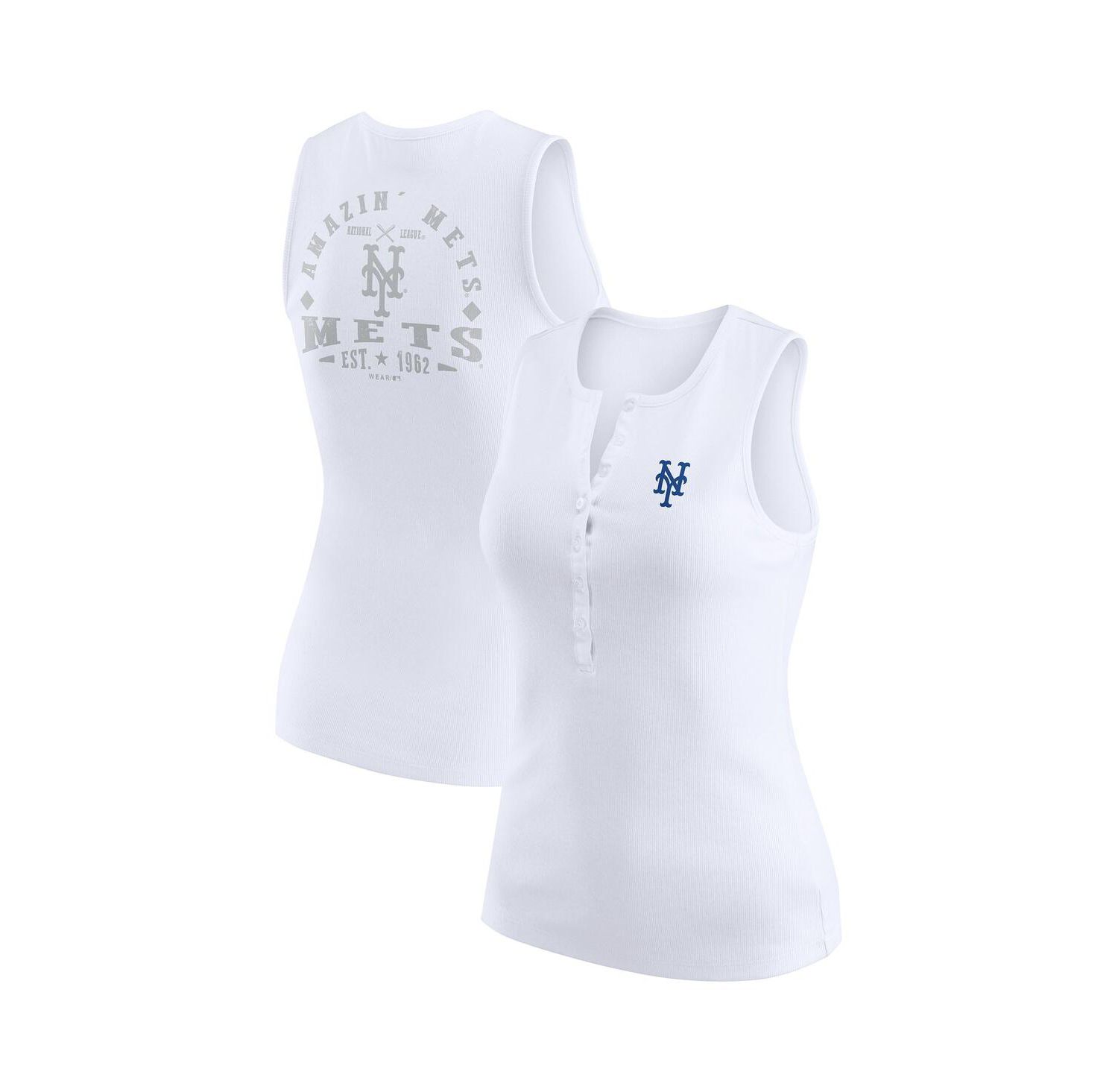 Women's White New York Mets Rib-Knit Henley Tank Top