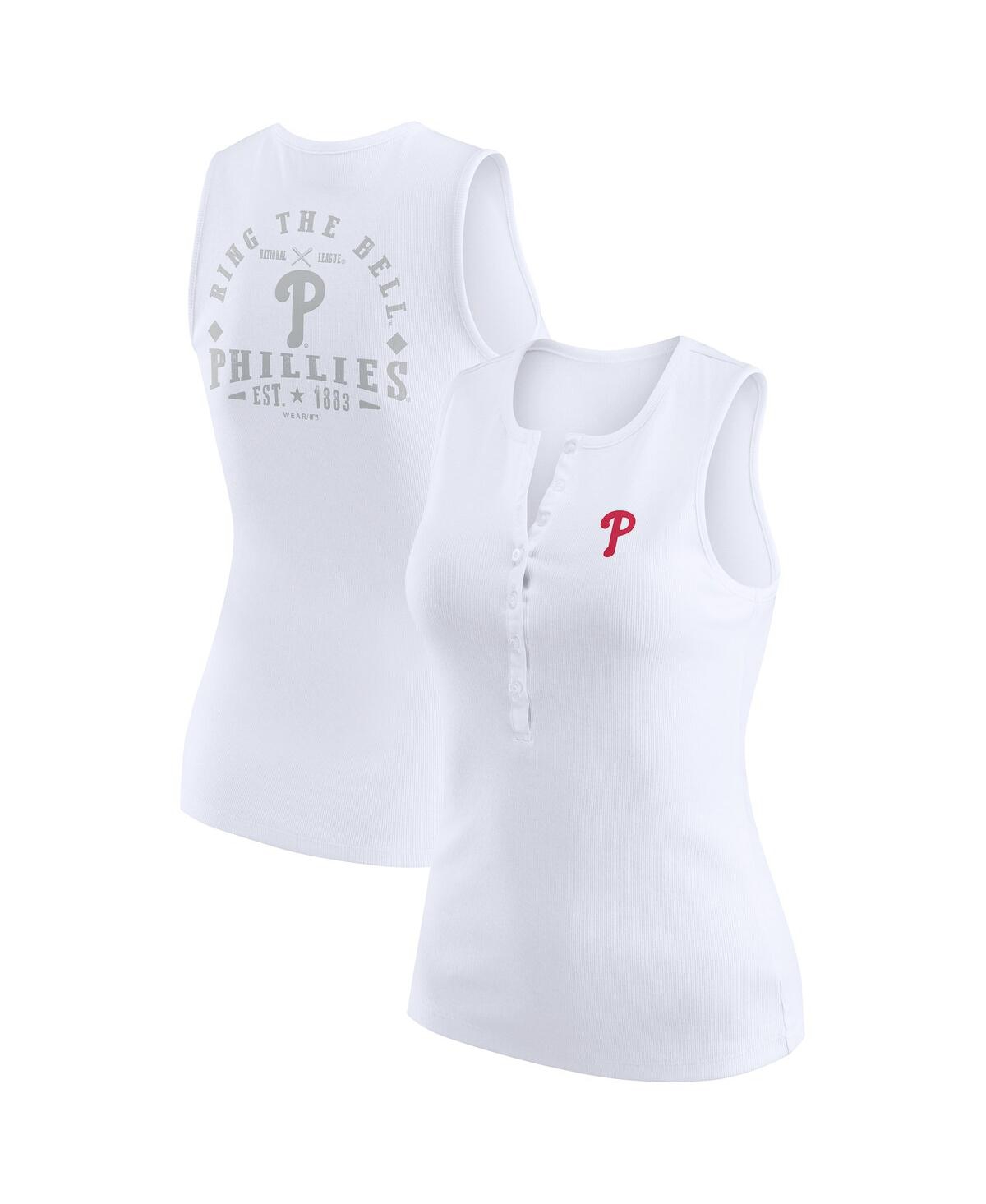Women's White Philadelphia Phillies Rib-Knit Henley Tank Top - White