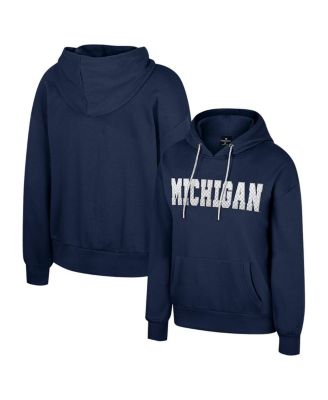 Colosseum - Women's Navy Michigan Wolverines Reflection Rhinestone Drawcord Pullover Hoodie