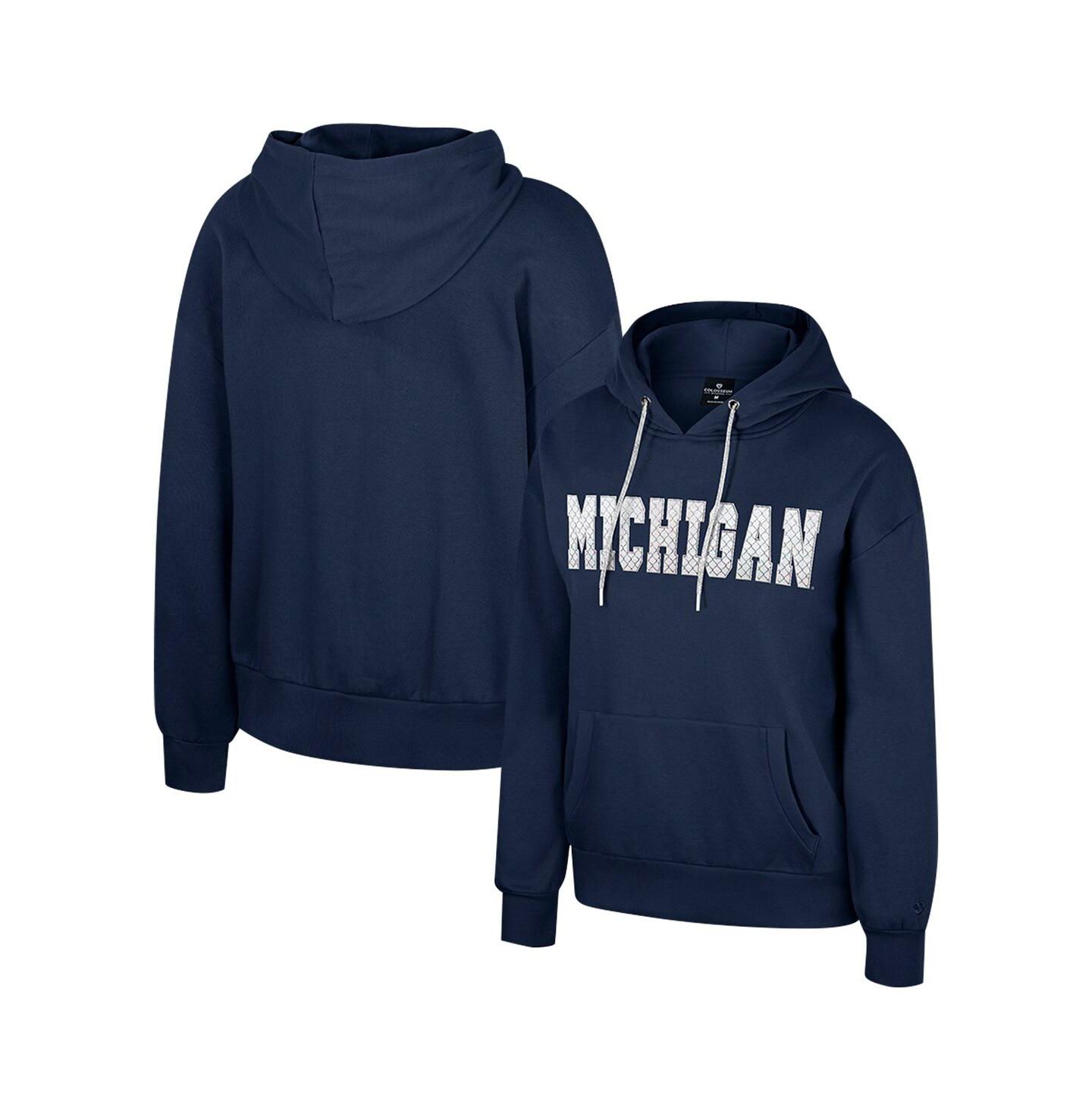 Женское худи Colosseum Navy Michigan Wolverines Reflection Rhinestone Drawcord Pullover — фото 1