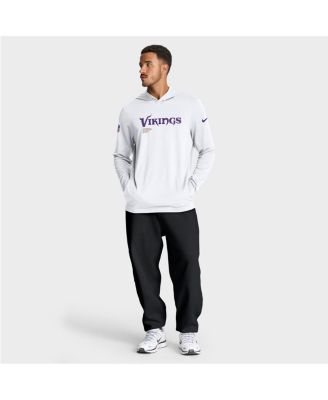 Men's White Minnesota Vikings Sideline Pure Fury Performance Long Sleeve Hoodie T-Shirt