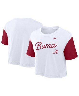 Women's White/Crimson Alabama Crimson Tide Color-Block Script Performance Cropped T-Shirt