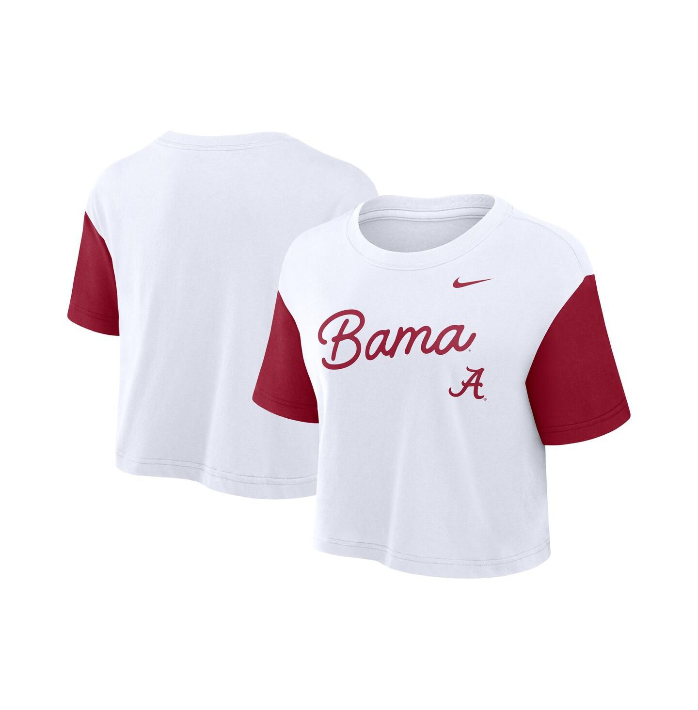 Женская футболка Nike White/Crimson Alabama Crimson Tide Color-Block Script Performance Cropped — фото 1