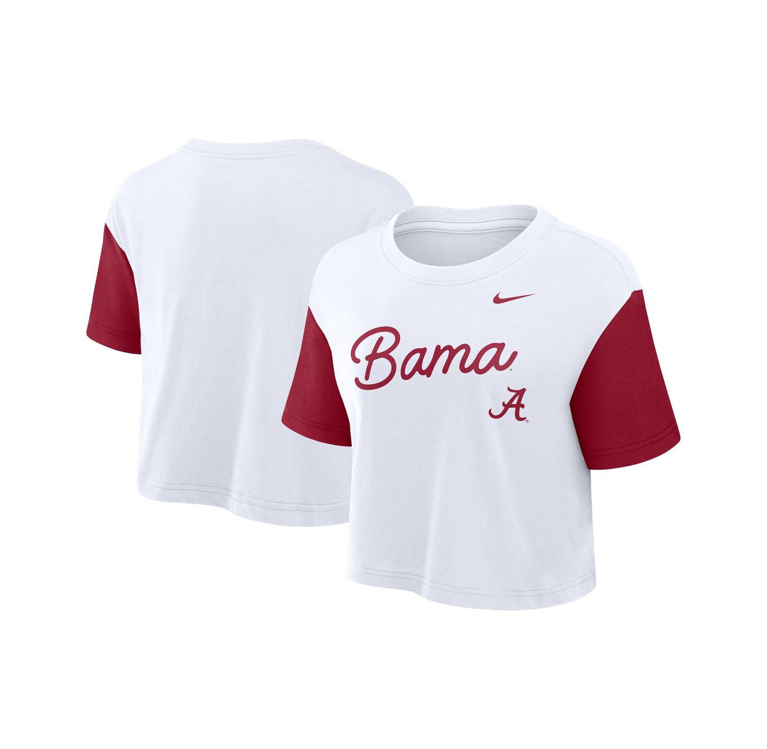 Women's White/Crimson Alabama Crimson Tide Color-Block Script Performance Cropped T-Shirt