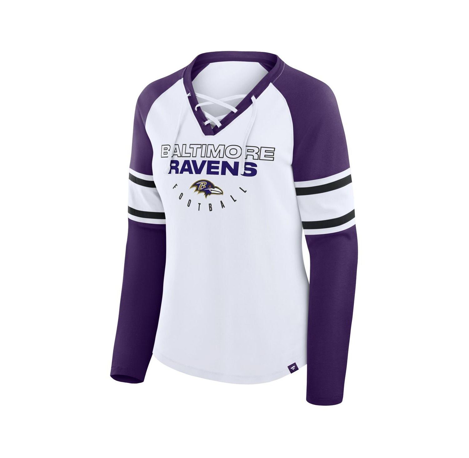 Women's White/Purple Baltimore Ravens Redzone Blitz Package Raglan Lace-Up V-Neck Long Sleeve T-Shirt