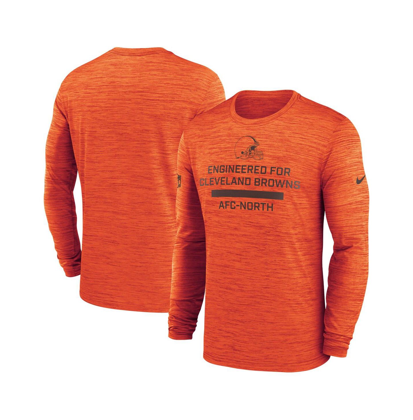 Мужская футболка Nike Orange Cleveland Browns Sideline Velocity Performance Long Sleeve — фото 1