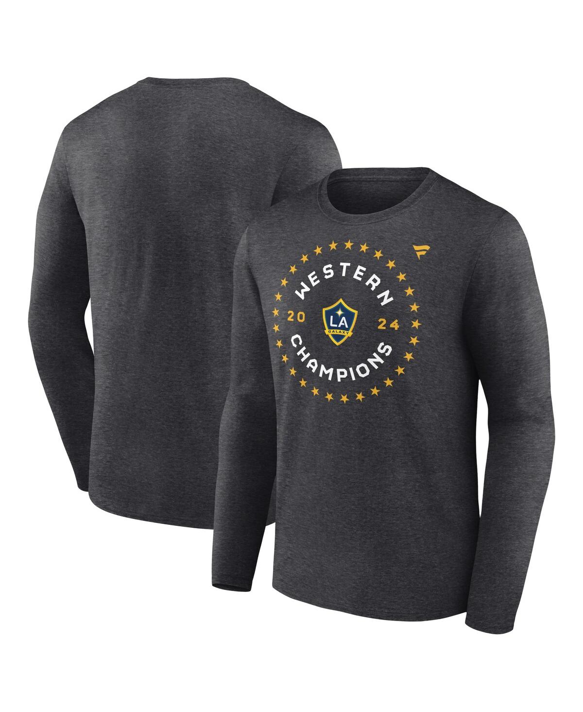 Men's and Women's Heather Charcoal La Galaxy 2024 Mls Western Conference Champions Locker Room Long Sleeve T-Shirt - Heather Charcoal