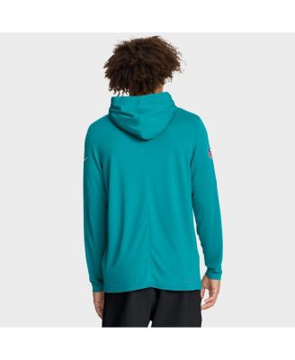 Men's Aqua Miami Dolphins Sideline Pure Fury Performance Long Sleeve Hoodie T-Shirt