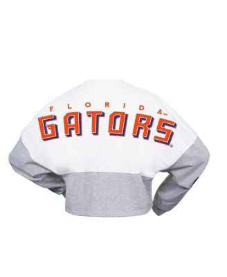 Women's White Florida Gators Heather Block Cropped Long Sleeve Jersey T-Shirt