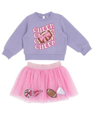 Baby Girls 2-Piece French Terry Cheer Sweatshirt and Tutu Skirt Set