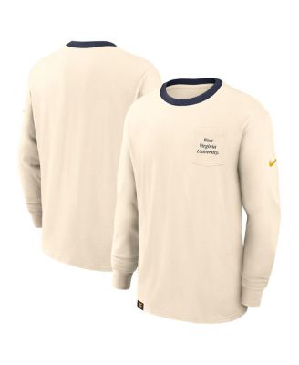 Men's Natural West Virginia Mountaineers Athletic Prep Max90 Pocket Logo Long Sleeve T-Shirt