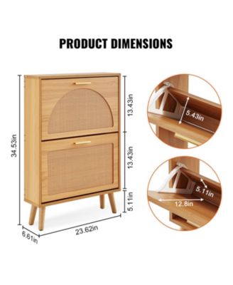 Shoe Cabinet with 2 Flip Drawers and Rattan Doors, Freestanding Entryway Organizer