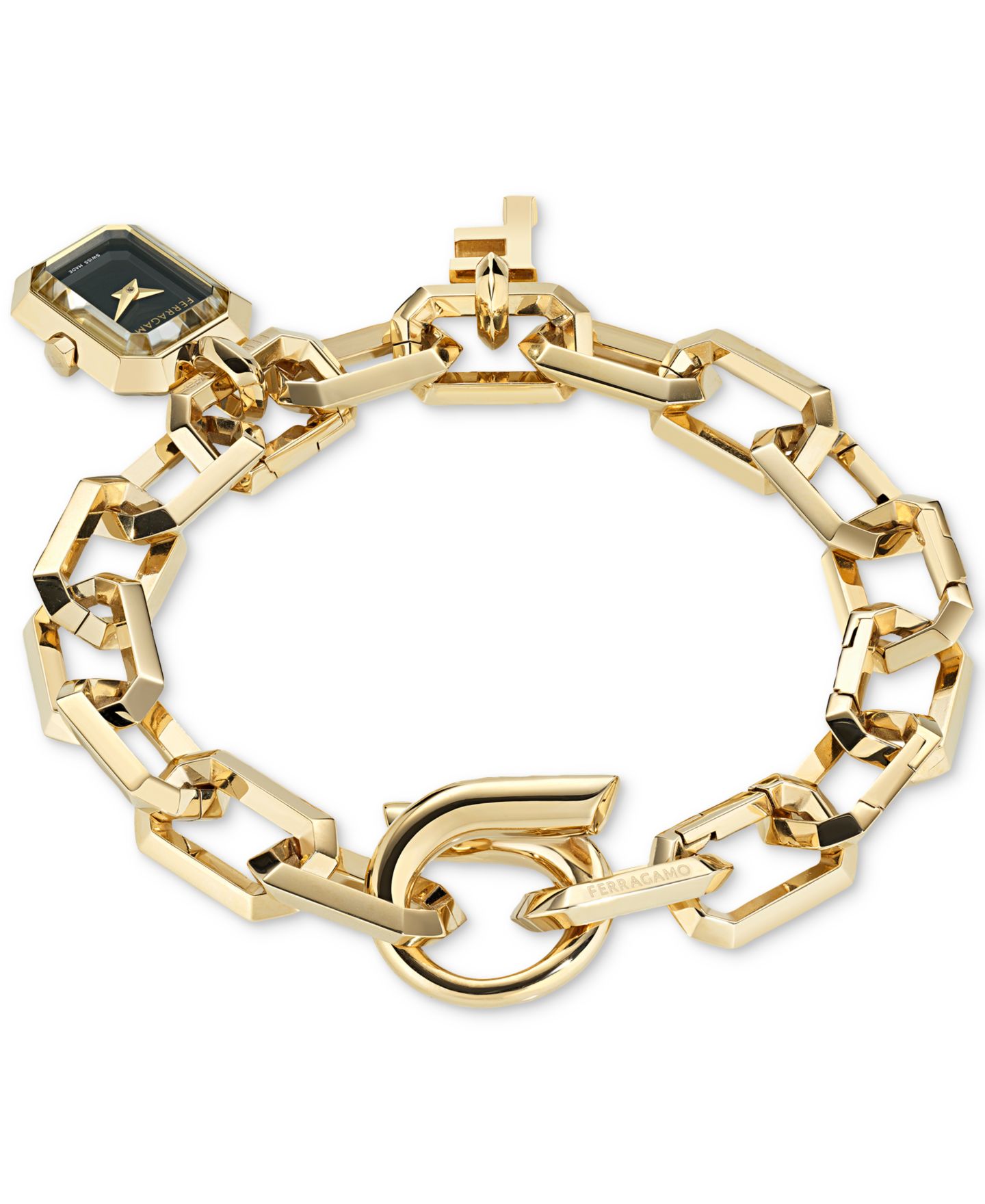 Женские часы Ferragamo Charm Gold Ion Plated Stainless Steel Link Bracelet Watch 17mm — фото 2