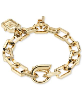 Women's Charm Gold Ion Plated Stainless Steel Link Bracelet Watch 17mm