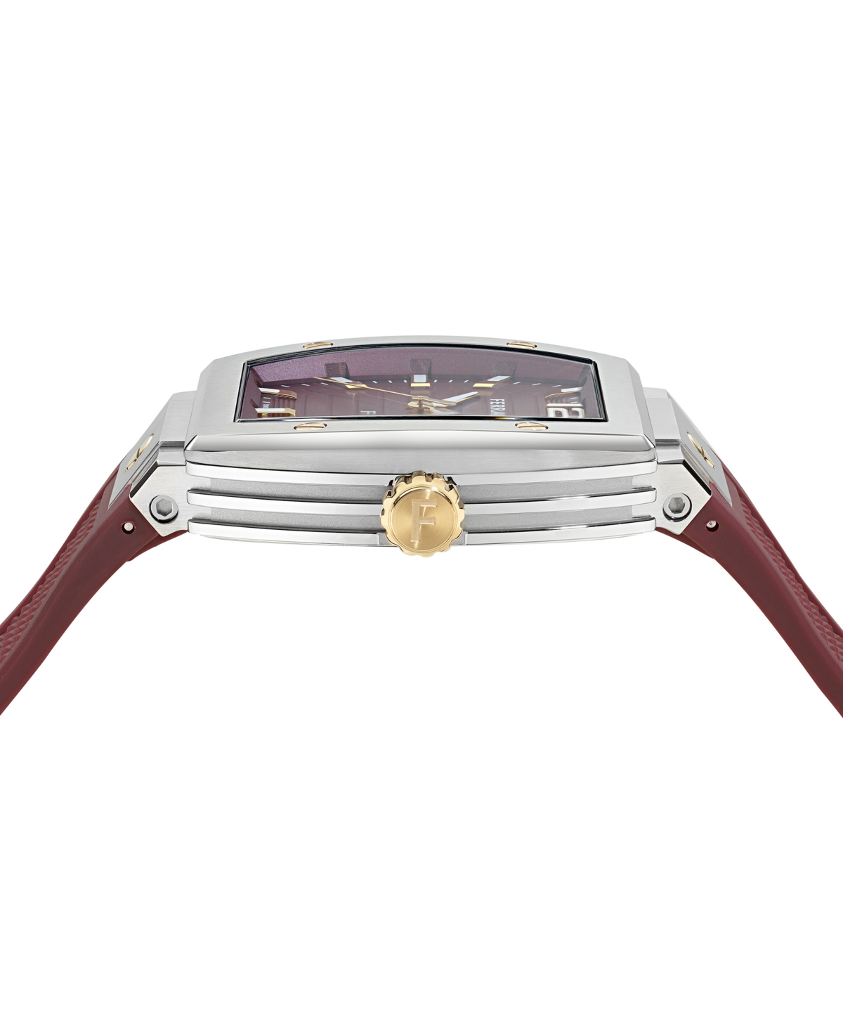 Ferragamo Men's Swiss F-80 Tonneau Burgundy Polyurethane Strap Watch 42mm In Brown