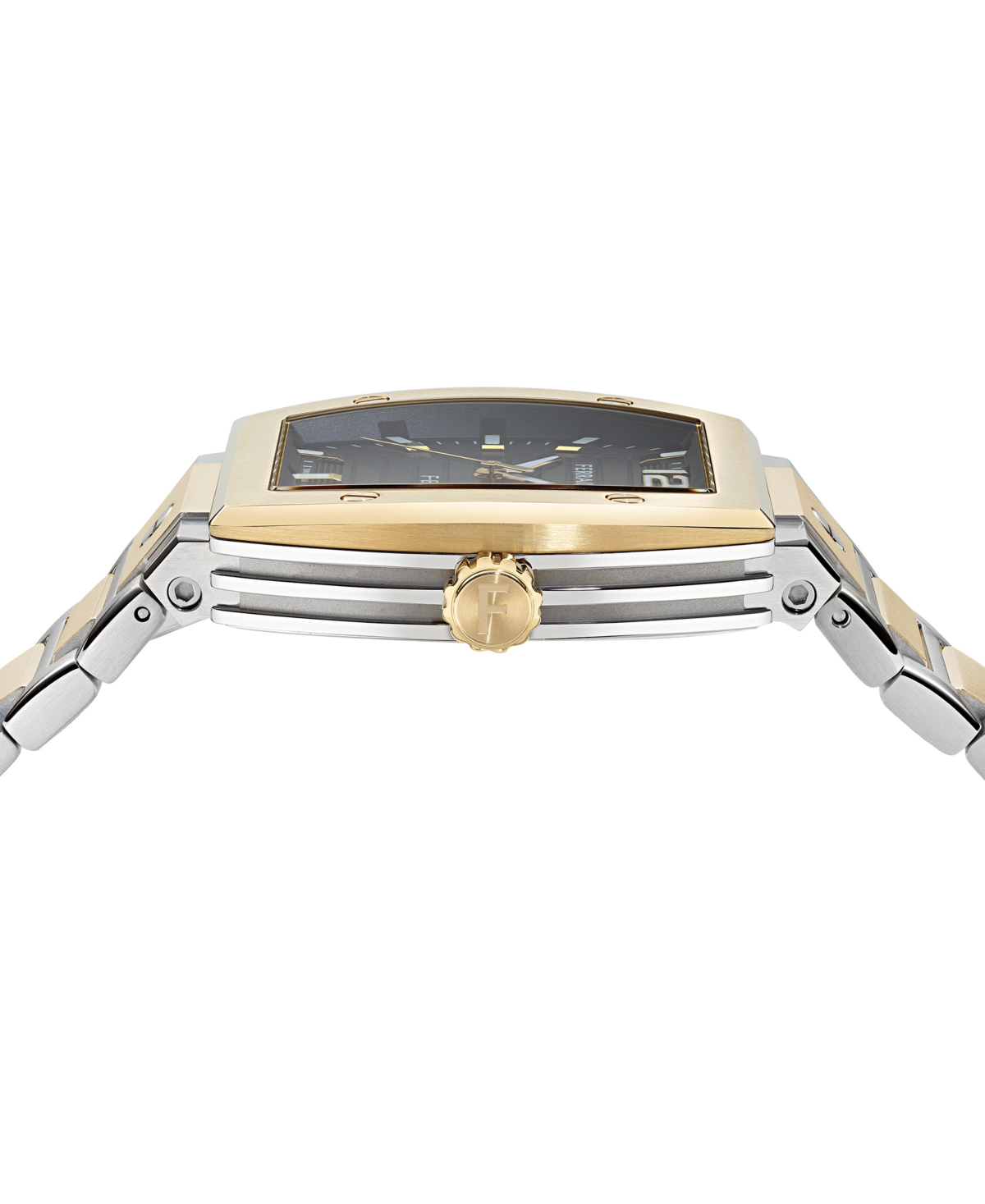 Ferragamo Men's Swiss F-80 Tonneau Two-tone Stainless Steel Bracelet Watch 42mm In Gold
