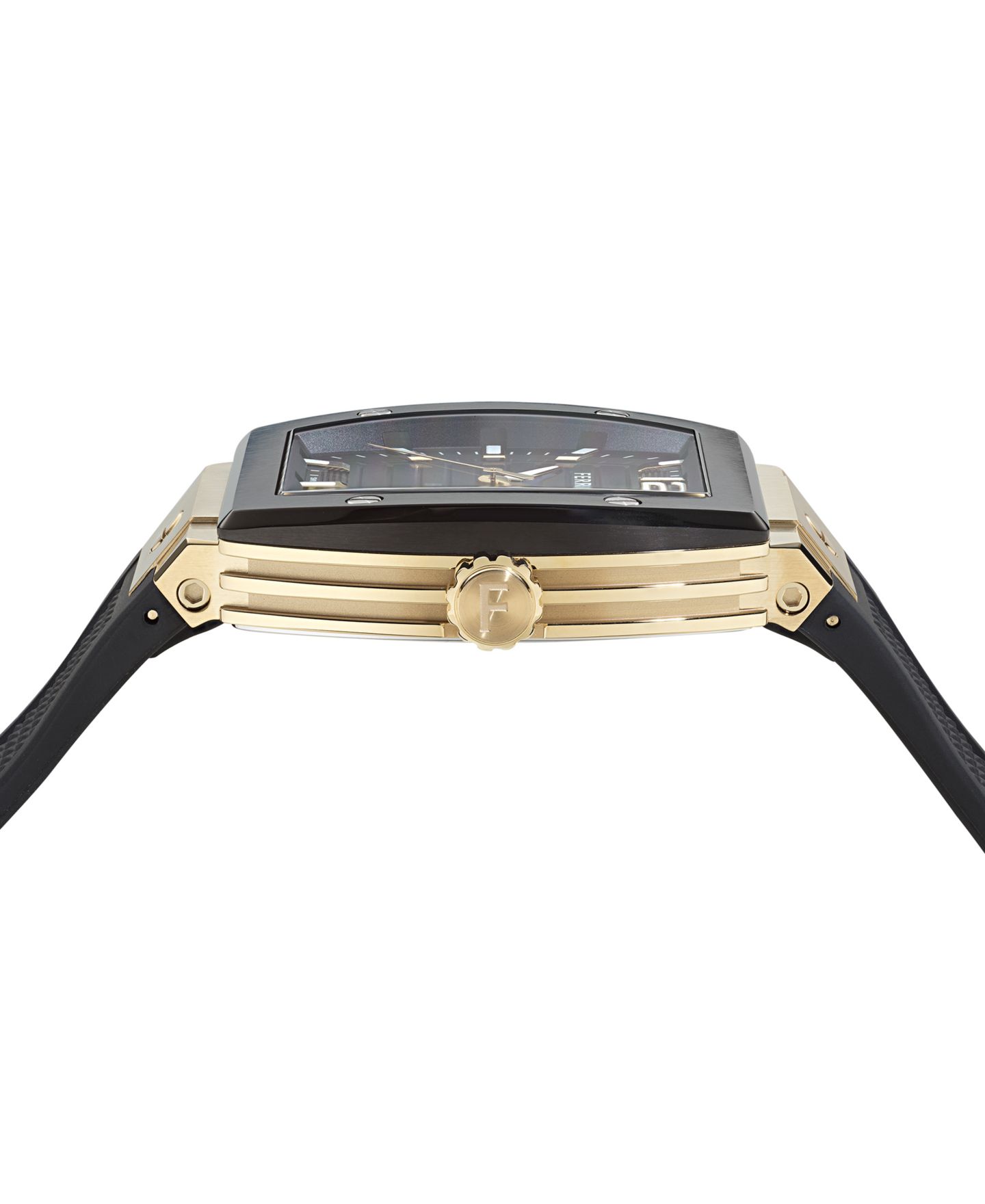 Мужские часы Ferragamo Swiss F-80 Tonneau Black Polyurethane Strap Watch 42mm — фото 2
